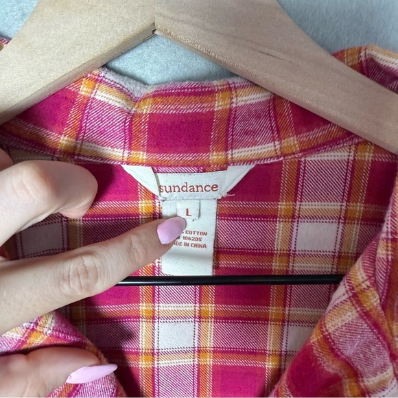 Sundance Women's Pink Plaid Cotton Flannel Pajama Top size L - Picture 3 of 10